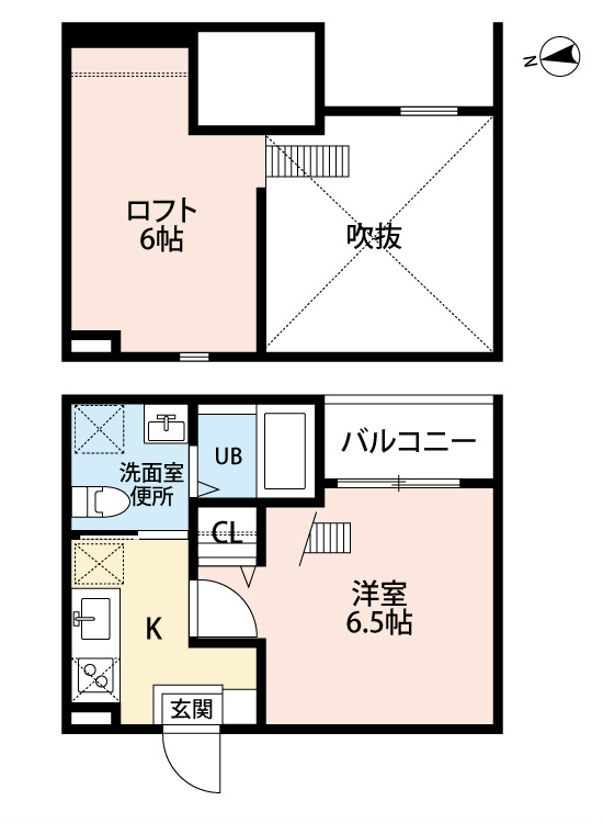 Ｓｏｌａｎａ春日井（ソラーナ春日井） 間取図　洋室6.5帖　ロフト6帖　脱衣洗面所　バルコニー