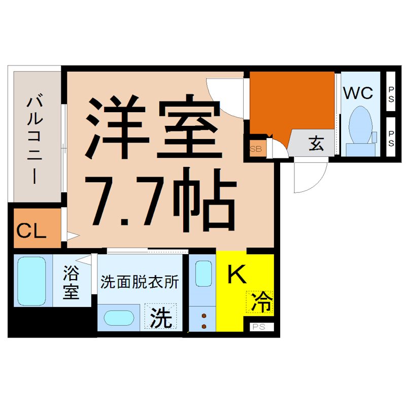 Patina岩塚 取図　洋室7.7帖　キッチン1.7帖
