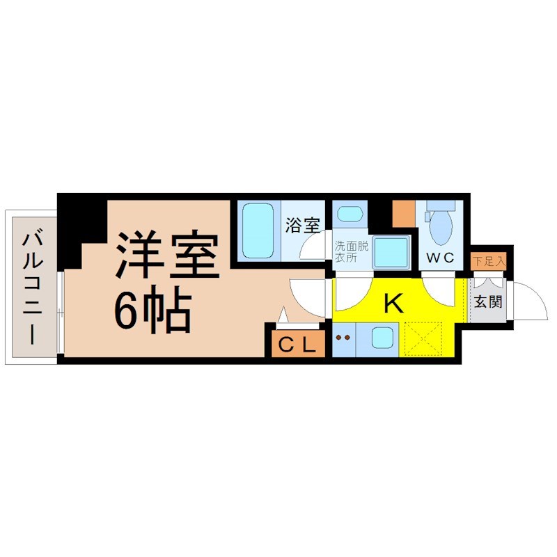 ディアレイシャス東別院 間取り　洋室6帖　脱衣洗面所　バルコニー