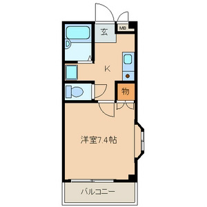 Ｋ・Ｓマンション 間取り　洋室7.4帖　南向き