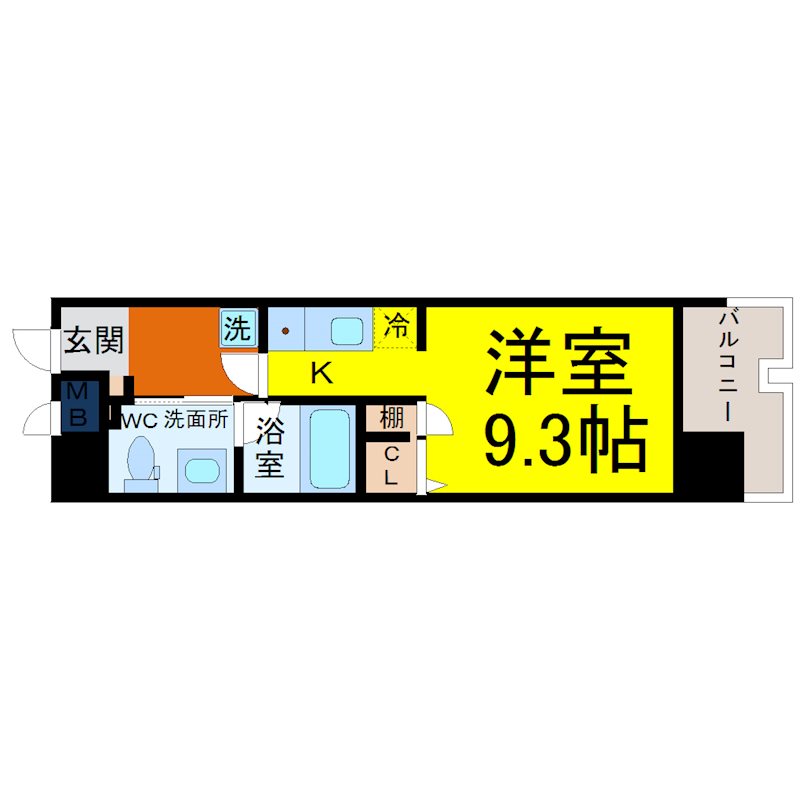 高畑T-2マンション 間取り　洋室9.3帖　エアコン完備