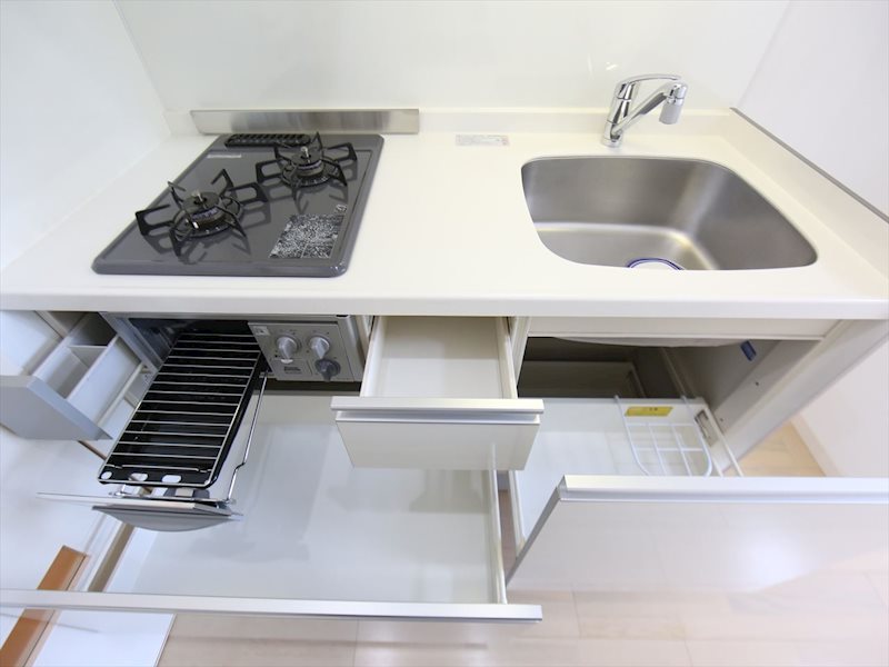 高畑T-2マンション システムキッチン　ガスコンロ２口グリル付