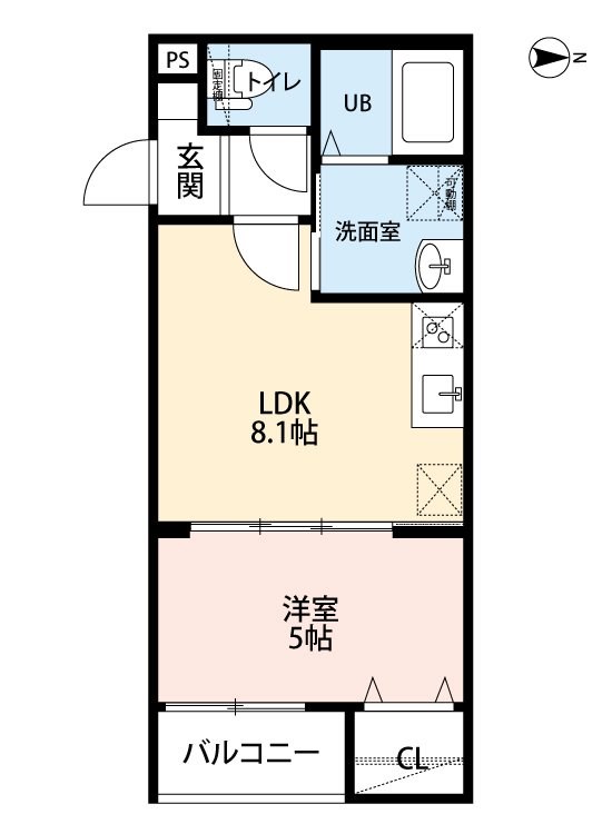 ガーデンプレイス 間取図　ＬＤＫ8.1帖　洋室4.9帖　脱衣洗面所　バルコニー