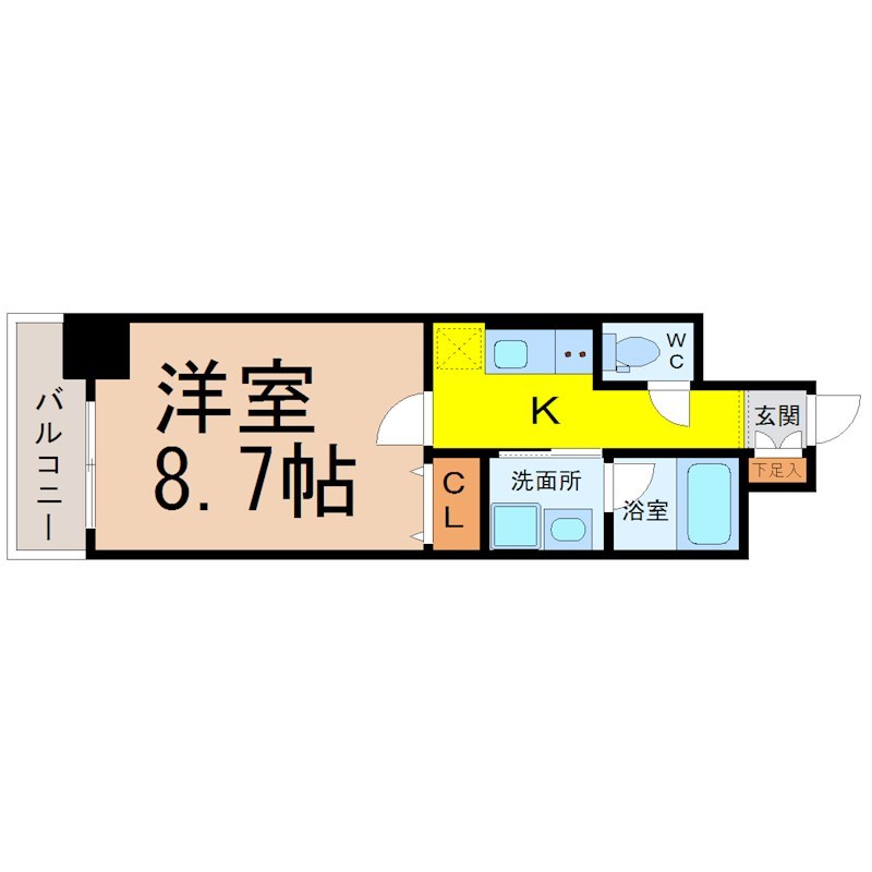 パークゲート栄白川 間取り　洋室8.7帖　脱衣洗面所　バルコニー