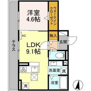 ベンティ明治 間取り　ＬＤＫ9.1帖　洋室4.6帖　カウンターキッチン