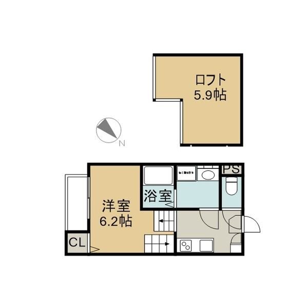 ハーモニーテラス市場木町II 間取図　洋室6.2帖　ロフト5.9帖