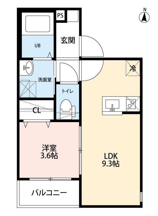 シャインスター 間取り　ＬＤＫ9.3帖　洋室3.6帖　脱衣洗面所　バルコニー