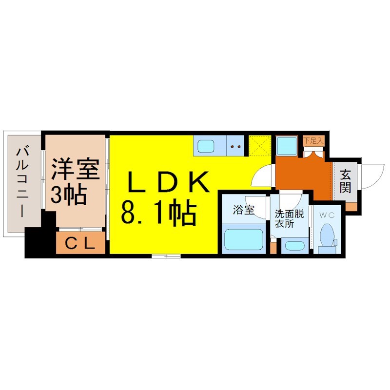 クレストコート泉一丁目 間取り　ＬＤＫ8.1帖　洋室3帖　脱衣洗面所