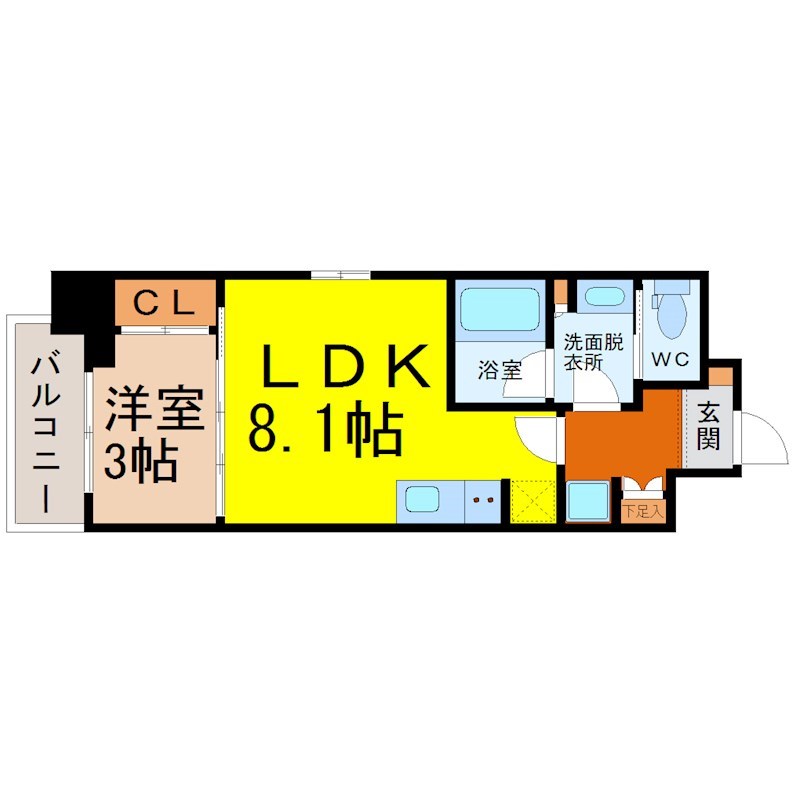 クレストコート泉一丁目 間取り　ＬＤＫ8.1帖　洋室3帖　脱衣洗面所
