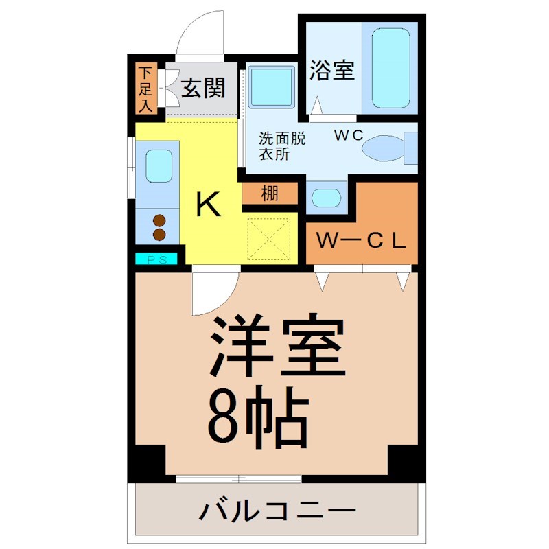 プチ・メイト 間取図　洋室8帖　脱衣洗面所　ウォークインクローゼット