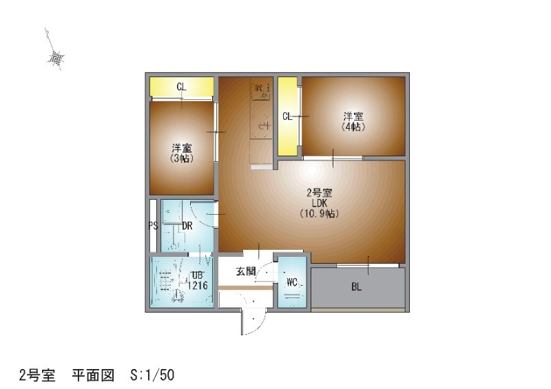 （仮称）ＲＥＧＡＬＥＳＴ道徳２ 間取図　ＬＤＫ10.9帖　脱衣洗面所　バルコニー