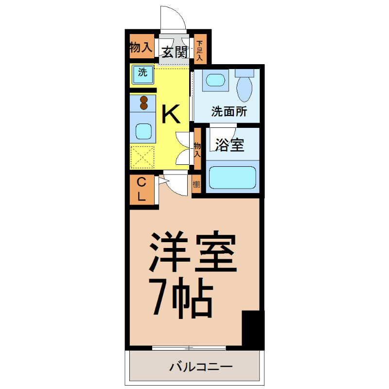 リヴシティ栄 間取図　洋室7帖　脱衣洗面所　バルコニー