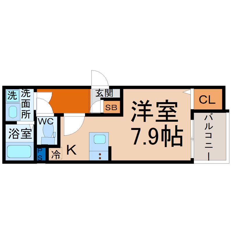 Calm庄内通(カームショウナイドオリ) 間取図　洋室7.9帖