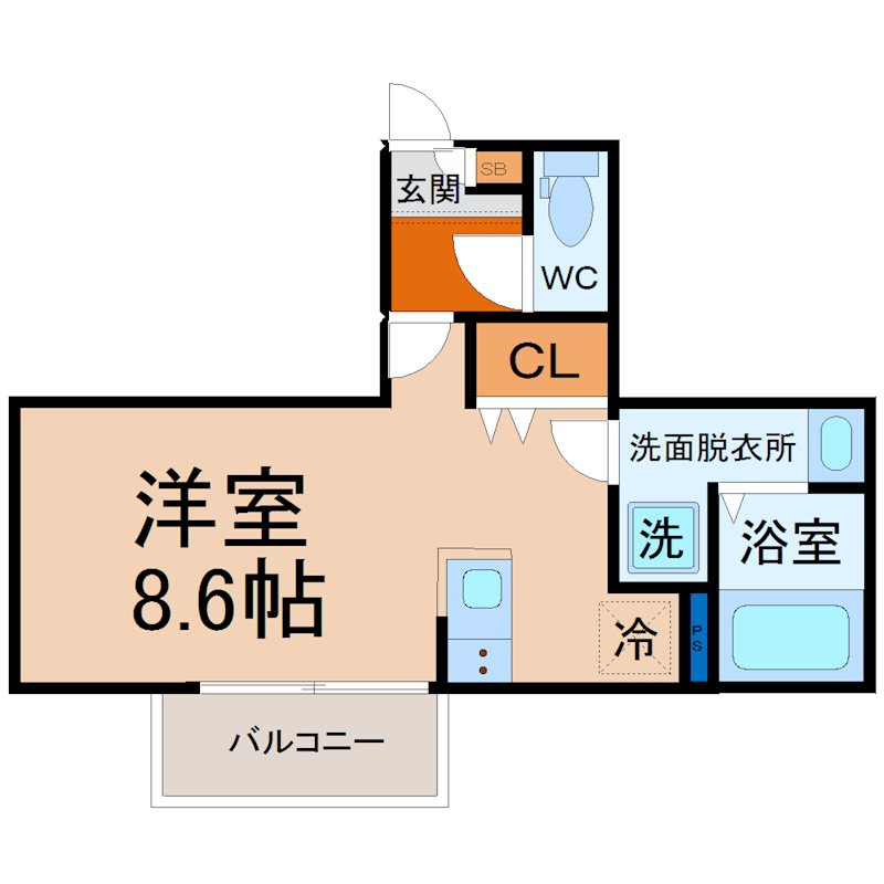 Calm庄内通(カームショウナイドオリ) 間取図　洋室8.6帖