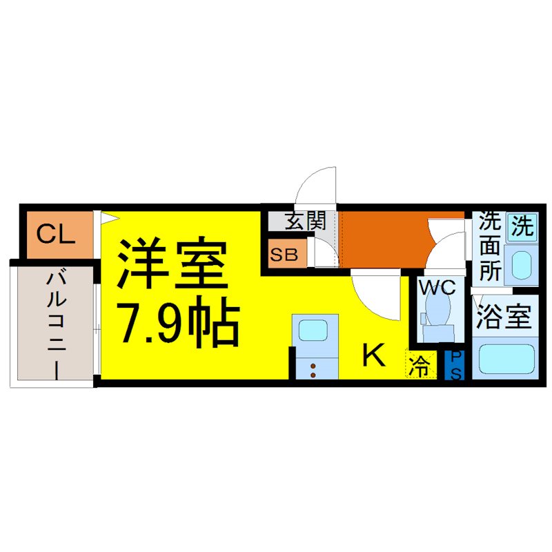 Calm庄内通(カームショウナイドオリ) 間取図　洋室7.9帖