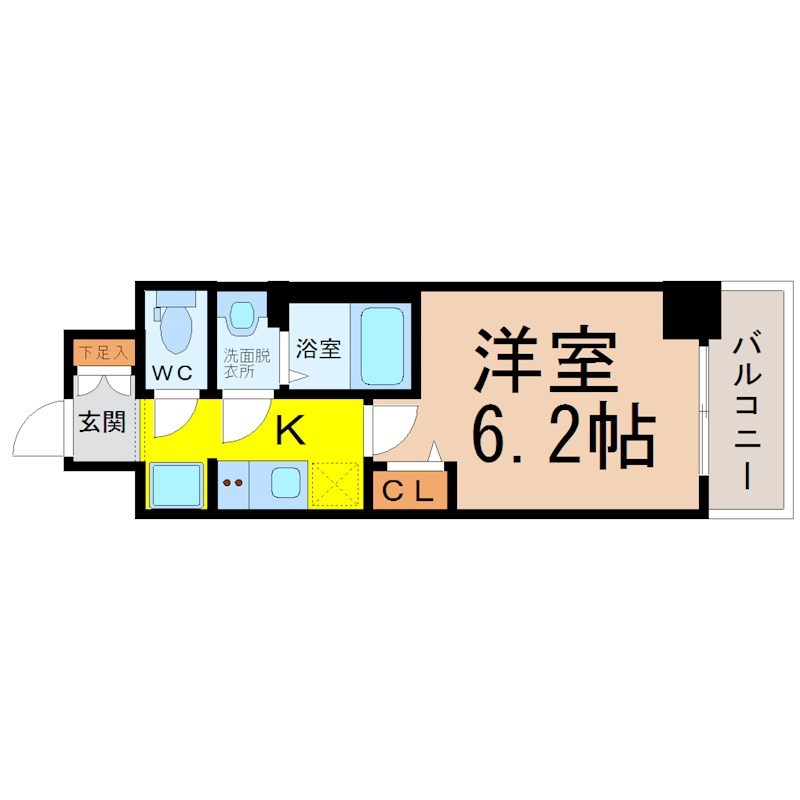 メイクス熱田神宮 間取り　洋室6.2帖　脱衣洗面所　バルコニー