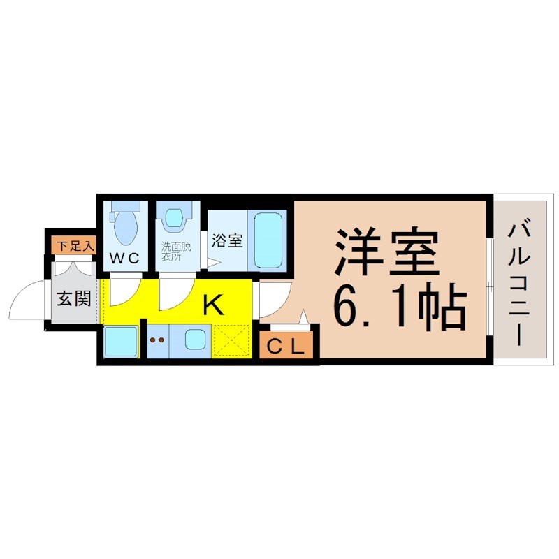 メイクス熱田神宮 間取り　洋室6.1帖　脱衣洗面所　バルコニー