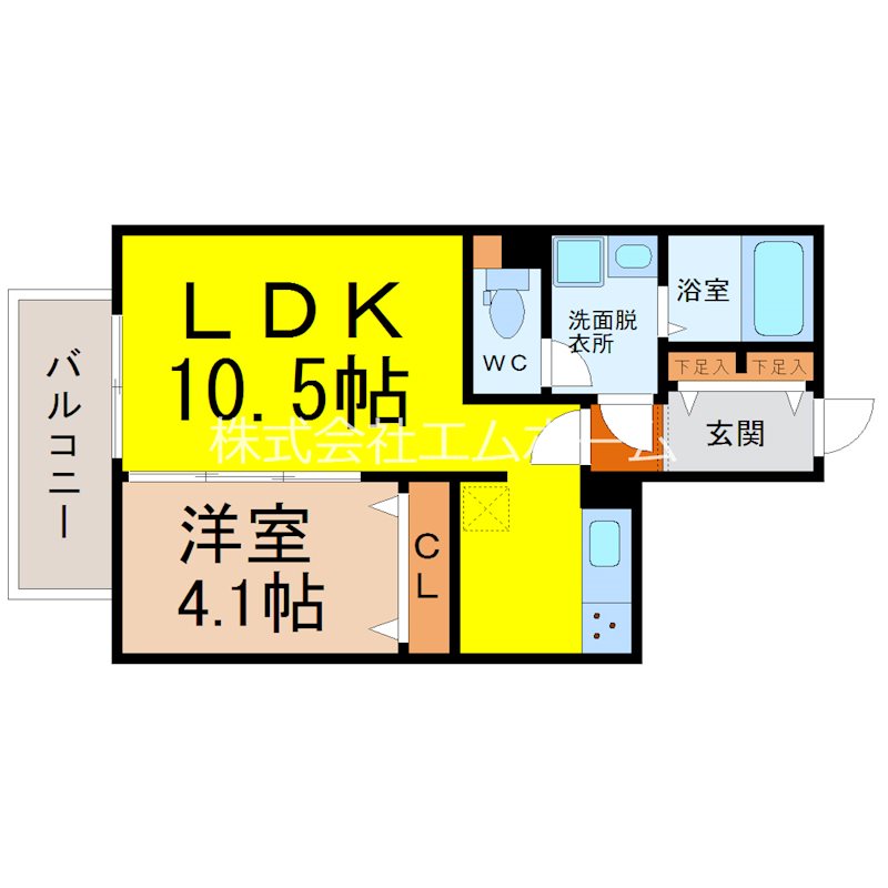 プレミール金山 間取図　ＬＤＫ10.5帖　洋室4.1帖　脱衣洗面所