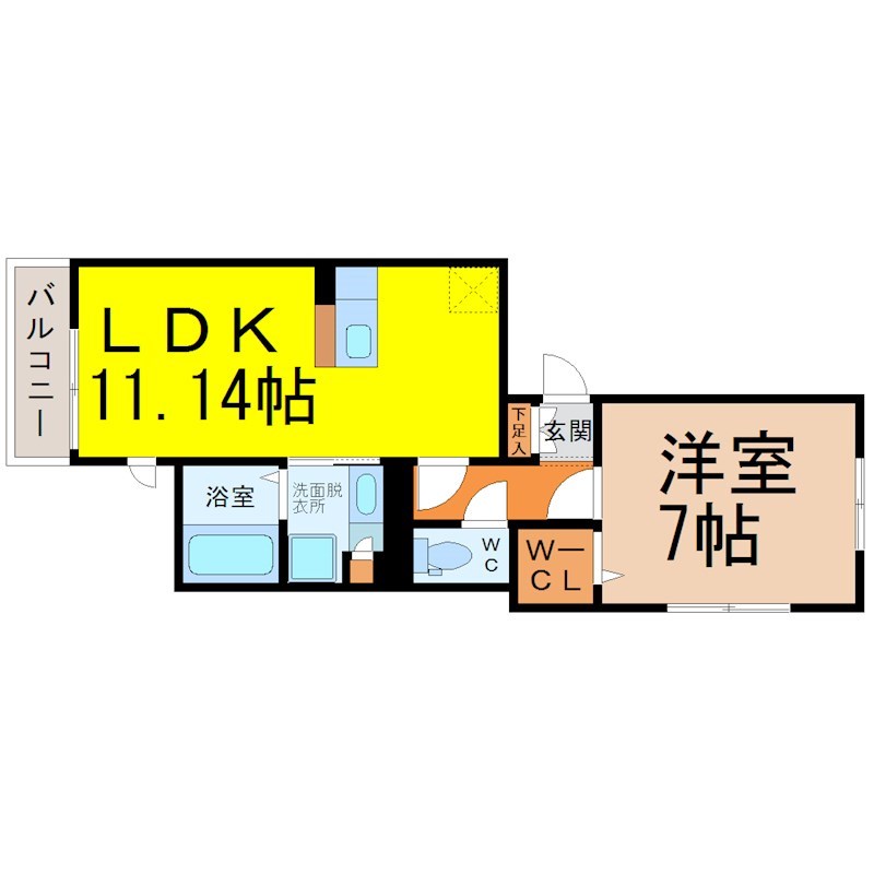 シュロッセフジVII 間取図　ＬＤＫ11.14帖　洋室7帖　脱衣洗面所　バルコニー