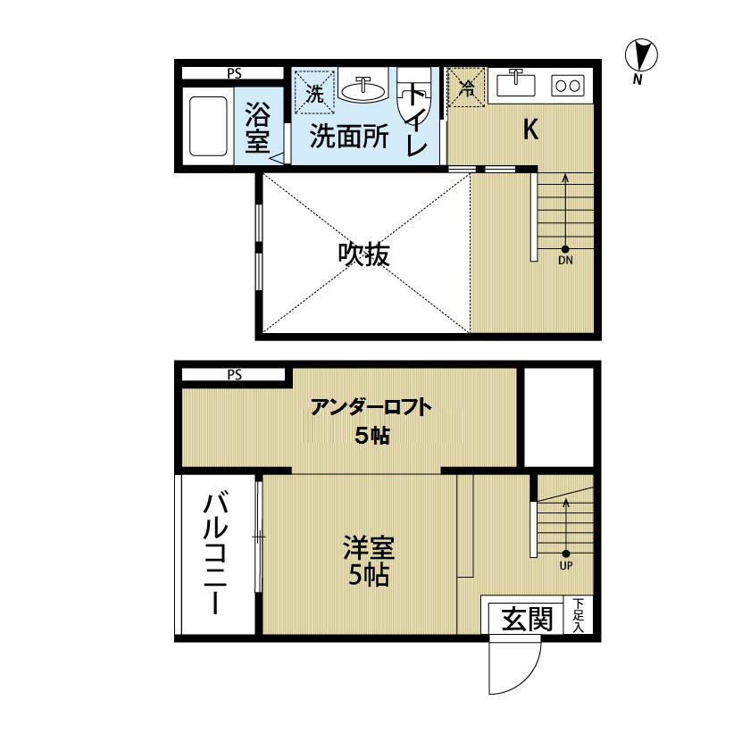 ＳＴＵＤＩＯ ＭＡＲＭＳ（スタジオマームス） 間取り　洋室5帖　アンダーロフト5帖