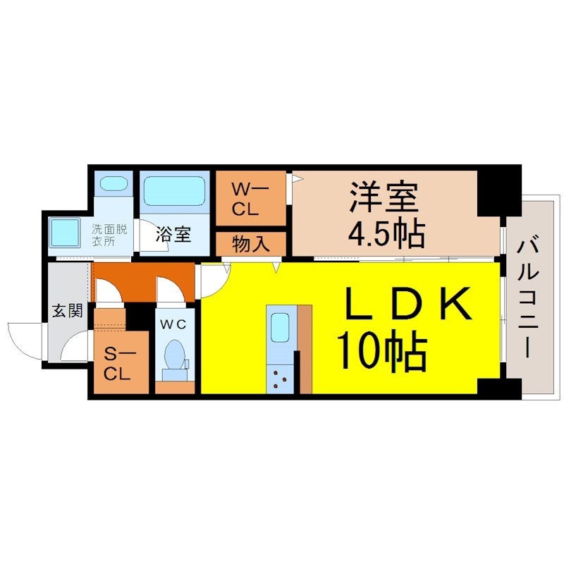 Ｒｅｖｅｌｅｒ Ｏｓｕ 間取図　ＬＤＫ10.3帖　洋室4.8帖　脱衣洗面所
