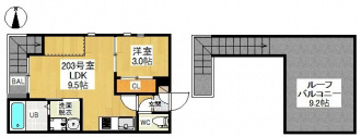 ＧＲＡＮＤＴＩＣ　ＴＹ 間取り　ＬＤＫ9.5帖　洋室3帖　ルーフバルコニー