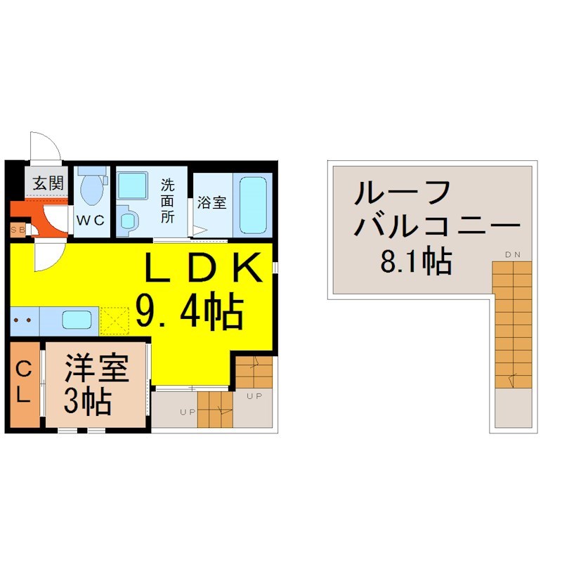 Ｇｒａｎｄｔｉｃ小幡 間取図　ＬＤＫ9.4帖　洋室3帖　ルーフバルコニー
