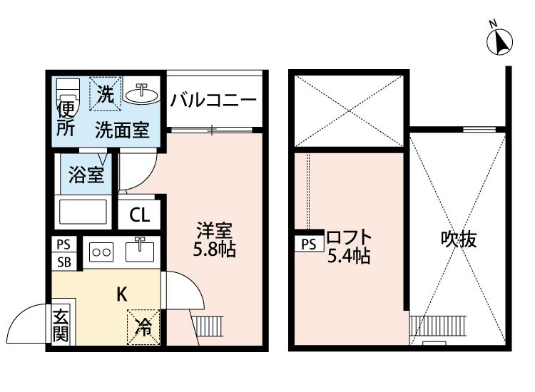 エスペランサ和 間取図　洋室5.8帖　ロフト5.4帖
