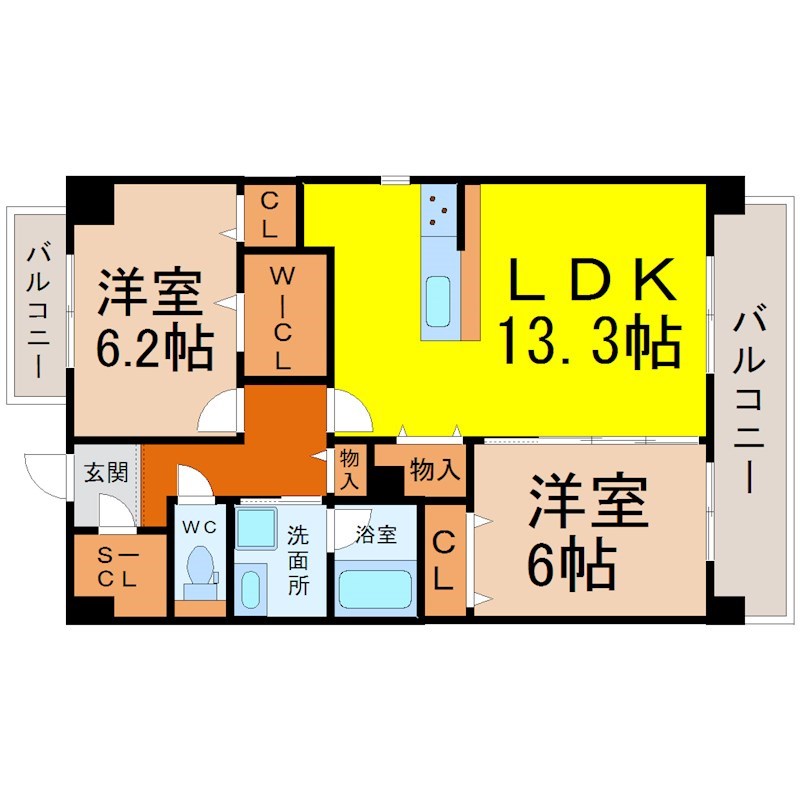 Ｃｏｌｌｉｎｅ Ｆｉｅｌｄ 名駅南 間取図　ＬＤＫ13.3帖　カウンターキッチン　脱衣洗面所