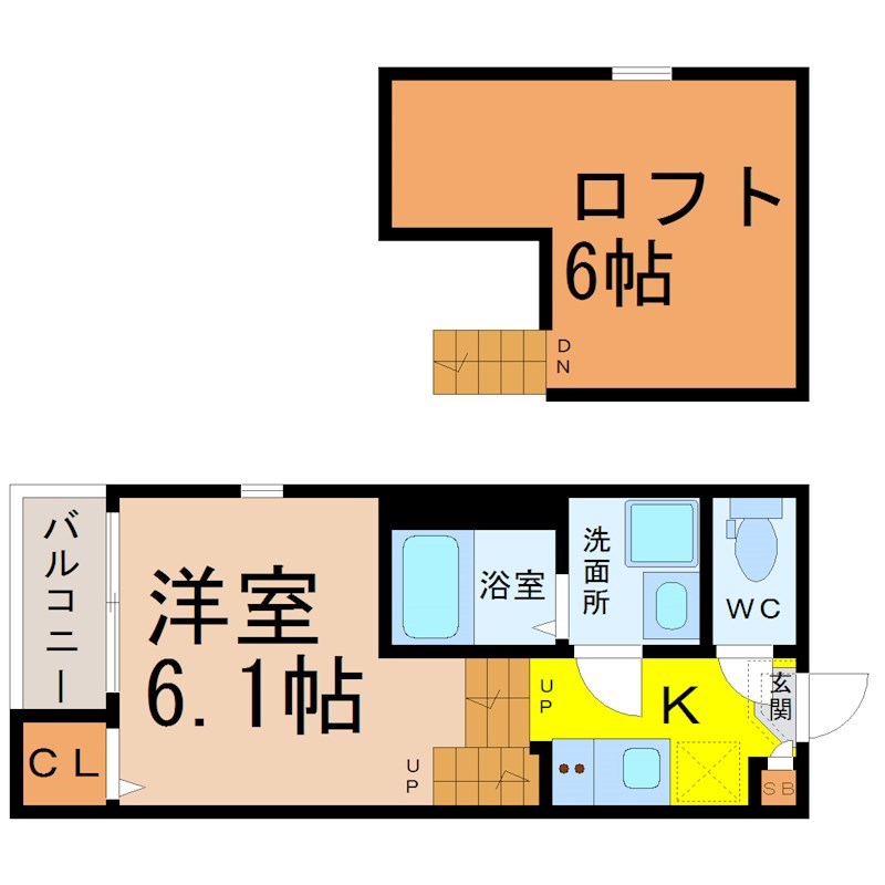 （仮称）守山区新守西コーポ 間取図　洋室6.1帖　ロフト6帖　脱衣洗面所