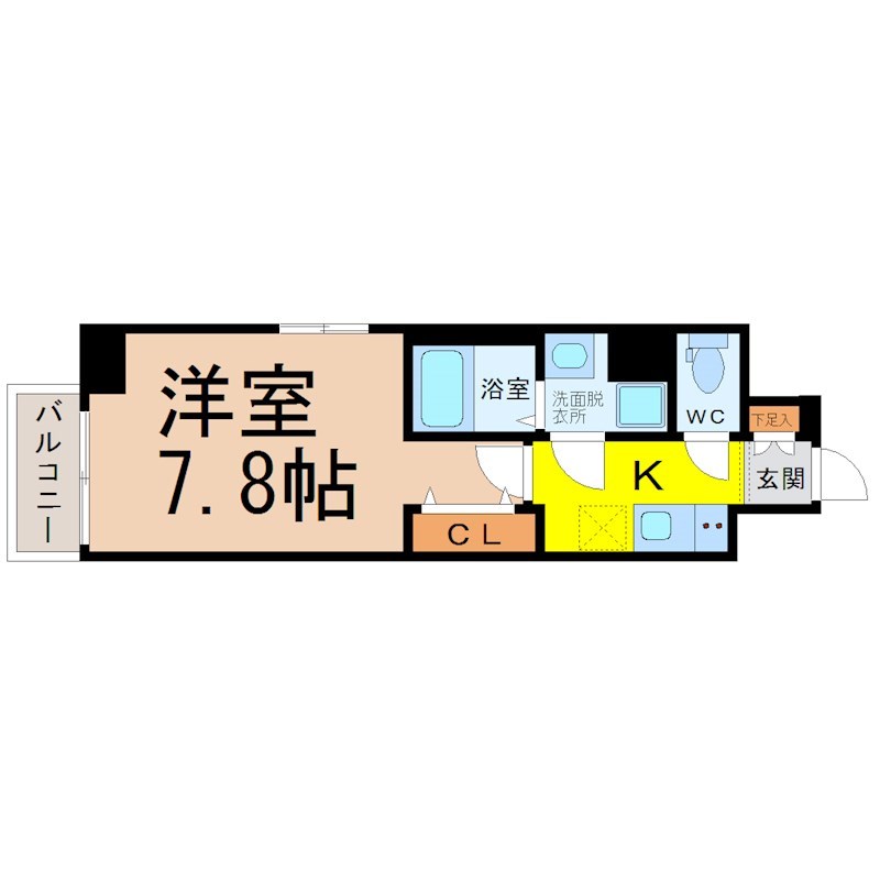 エスリード金山リュクス 間取図　洋室7.8帖　脱衣洗面所　クローゼット付