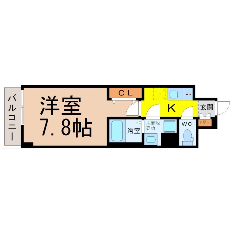 エスリード金山リュクス 間取図　洋室7.8帖　脱衣洗面所　クローゼット付