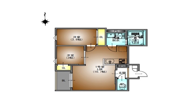 ＲＥＧＡＬＥＳＴ森下 間取図　ＬＤＫ10.7帖　脱衣洗面所　バルコニー