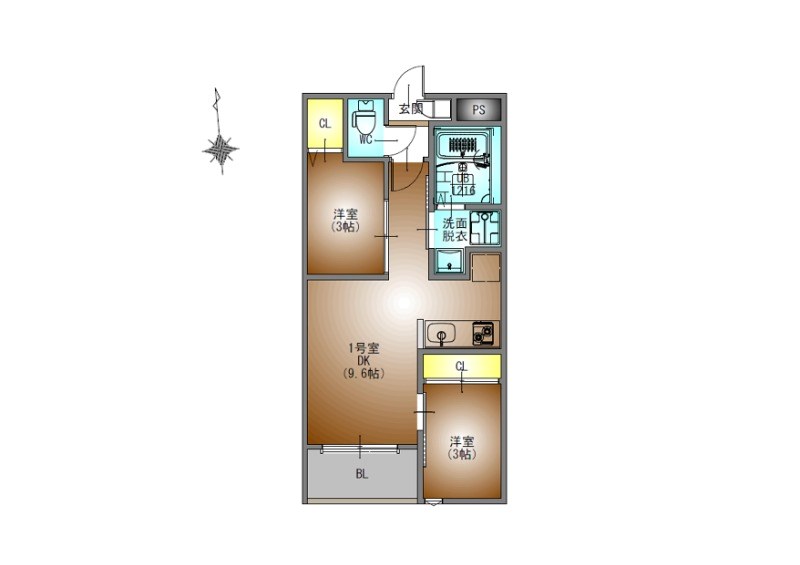ＲＥＧＡＬＥＳＴ東海通 間取図　ＤＫ9.6帖　脱衣洗面所　バルコニー
