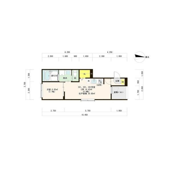 ミライズテラス東海 間取図　ＬＤＫ8.9帖　洋室3.7帖　脱衣洗面所　バルコニー