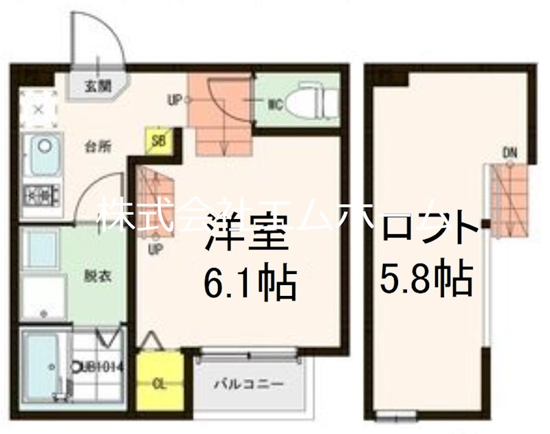 ハーモニーテラスイズモ 間取図　洋室6.1帖　ロフト5.8帖