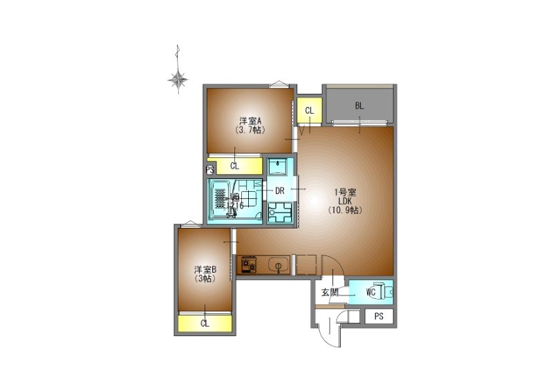 ＲＥＧＡＬＥＳＴ岩塚 間取図　ＬＤＫ10.9帖　脱衣洗面所　バルコニー