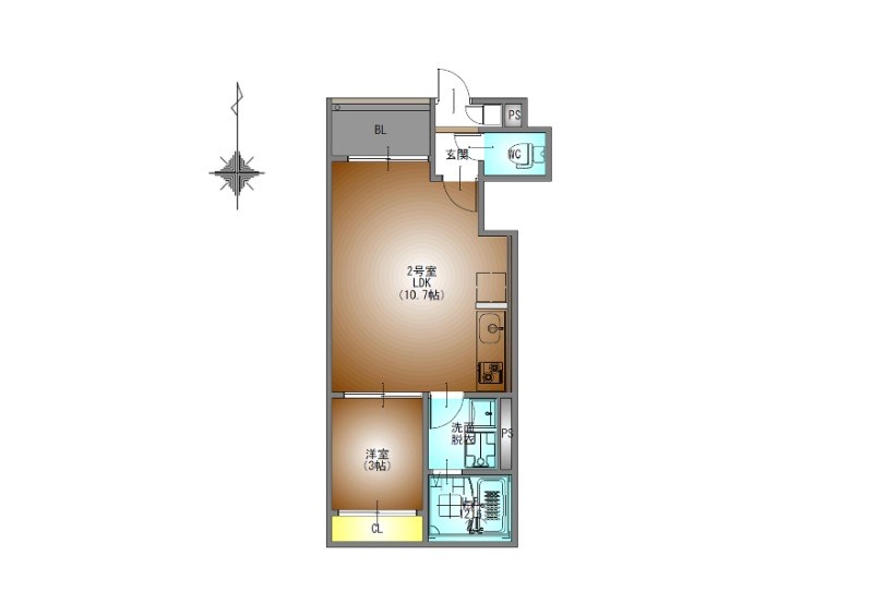 ＲＥＧＡＬＥＳＴ三番町 間取図　ＬＤＫ10.7帖　洋室3帖　脱衣洗面所