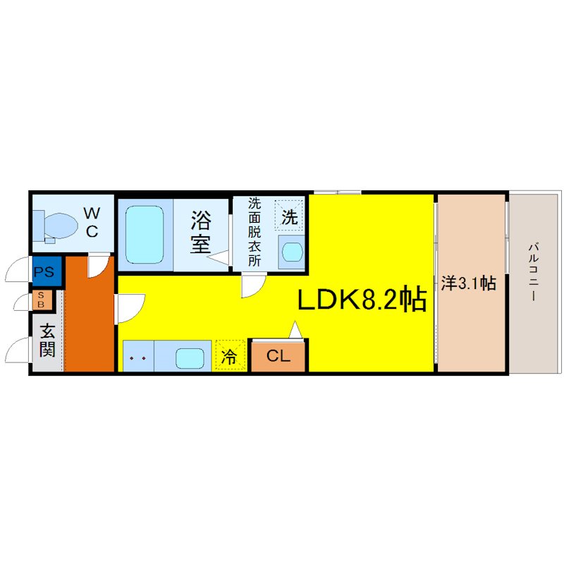 ＭＯＶＥ中村公園ＥＡＳＴ 間取図　ＬＤＫ8.2帖　洋室3.1帖　
