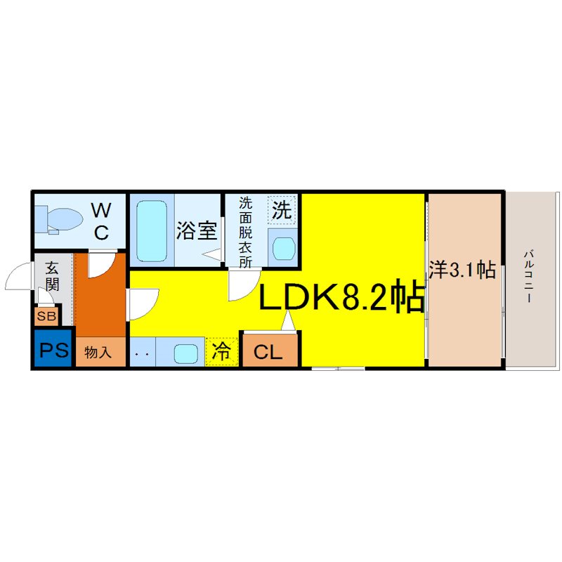 ＭＯＶＥ中村公園ＥＡＳＴ 間取図　ＬＤＫ8.2帖　洋室3.1帖　