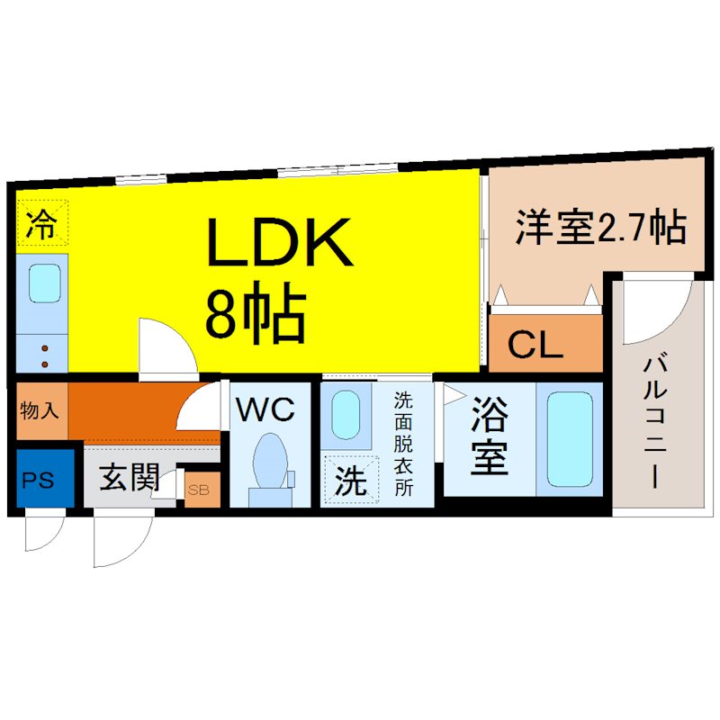 ＭＯＶＥ中村公園ＥＡＳＴ 間取図　ＬＤＫ8.0帖　洋室2.7帖　