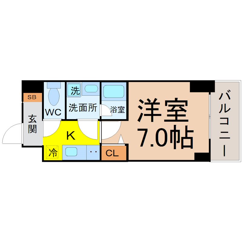 グランドゥール名駅西 間取図　洋室7.0帖