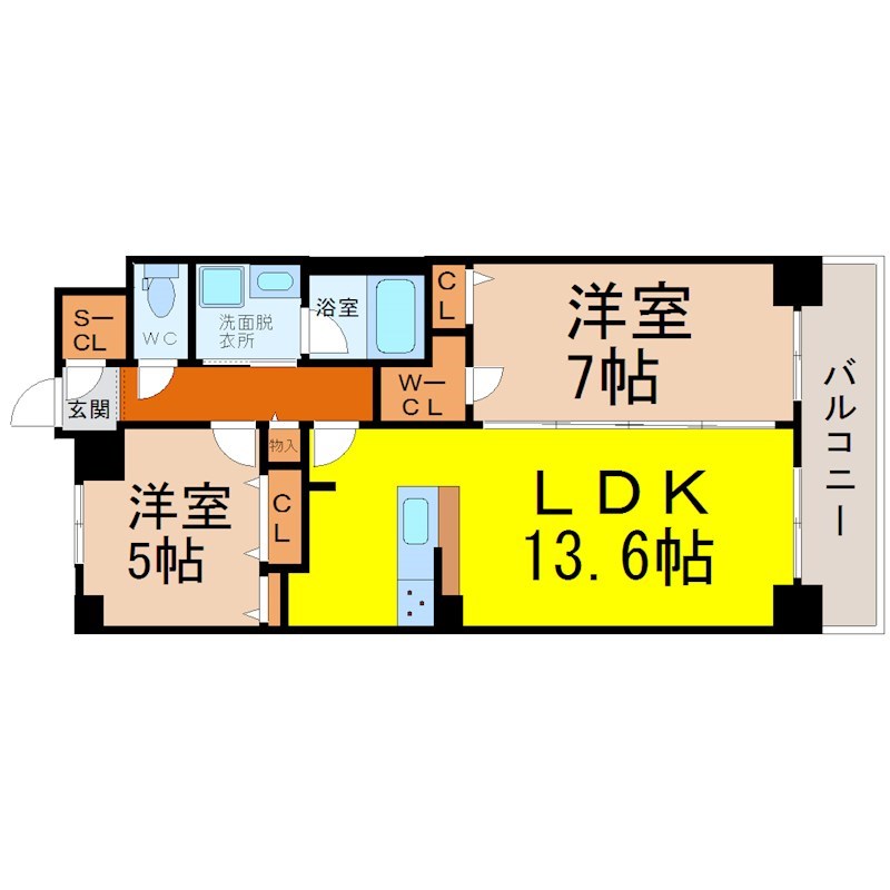 Ｓ－ＲＥＳＩＤＥＮＣＥ六番町 間取図　ＬＤＫ13.6帖　ウォークインクローゼット