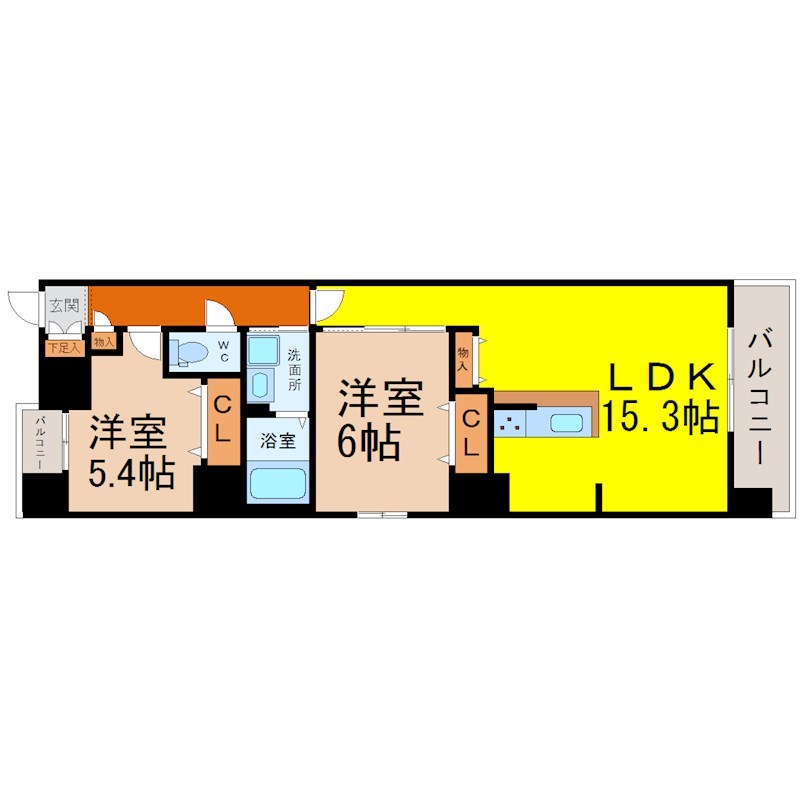 ＮＲ金山 間取図　ＬＤＫ15.3帖　カウンターキッチン