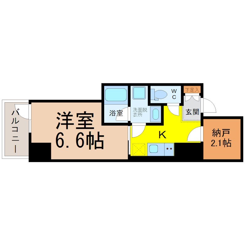 Ｅ－ｃｉｔｙ大須 間取図　洋室6.6帖　納戸2.1帖　脱衣洗面所