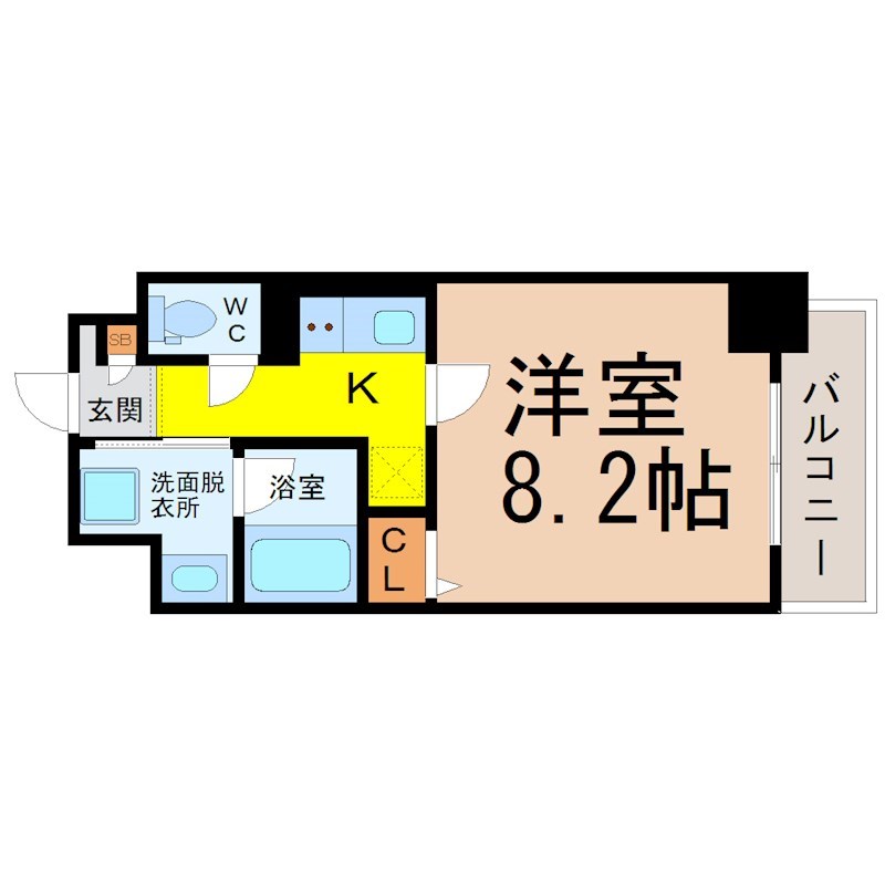 パークハイム日比野 間取図　洋室8.2帖　脱衣洗面所　バルコニー