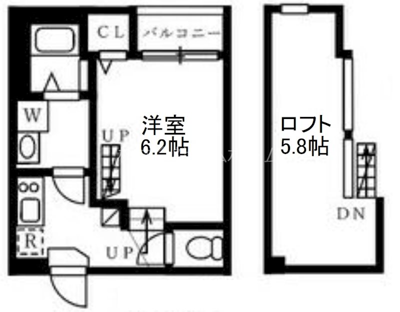 ハーモニーテラス河岸町II 間取図　洋室6.2帖　ロフト5.8帖