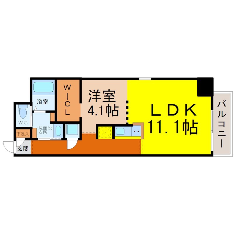 ＳＫ ＢＵＩＬＤＩＮＧ-901 間取図　ＬＤＫ11.1帖　洋室4.1帖　脱衣洗面所