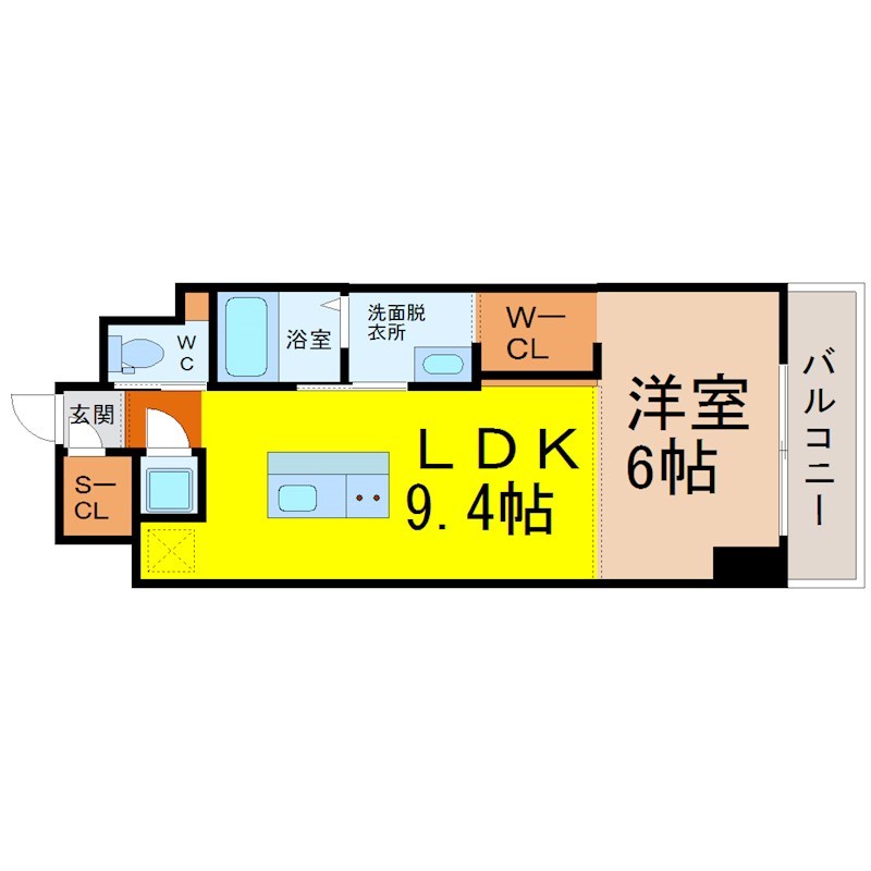 ＳＫ ＢＵＩＬＤＩＮＧ-901 間取図　ＬＤＫ9.4帖　洋室6帖　脱衣洗面所