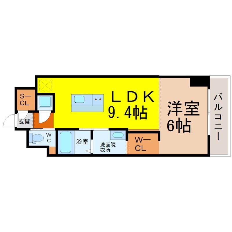 ＳＫ ＢＵＩＬＤＩＮＧ-901 間取図　ＬＤＫ9.4帖　洋室6帖　脱衣洗面所